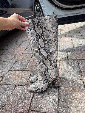Over-the-Knee Snake Print Boots in Gray